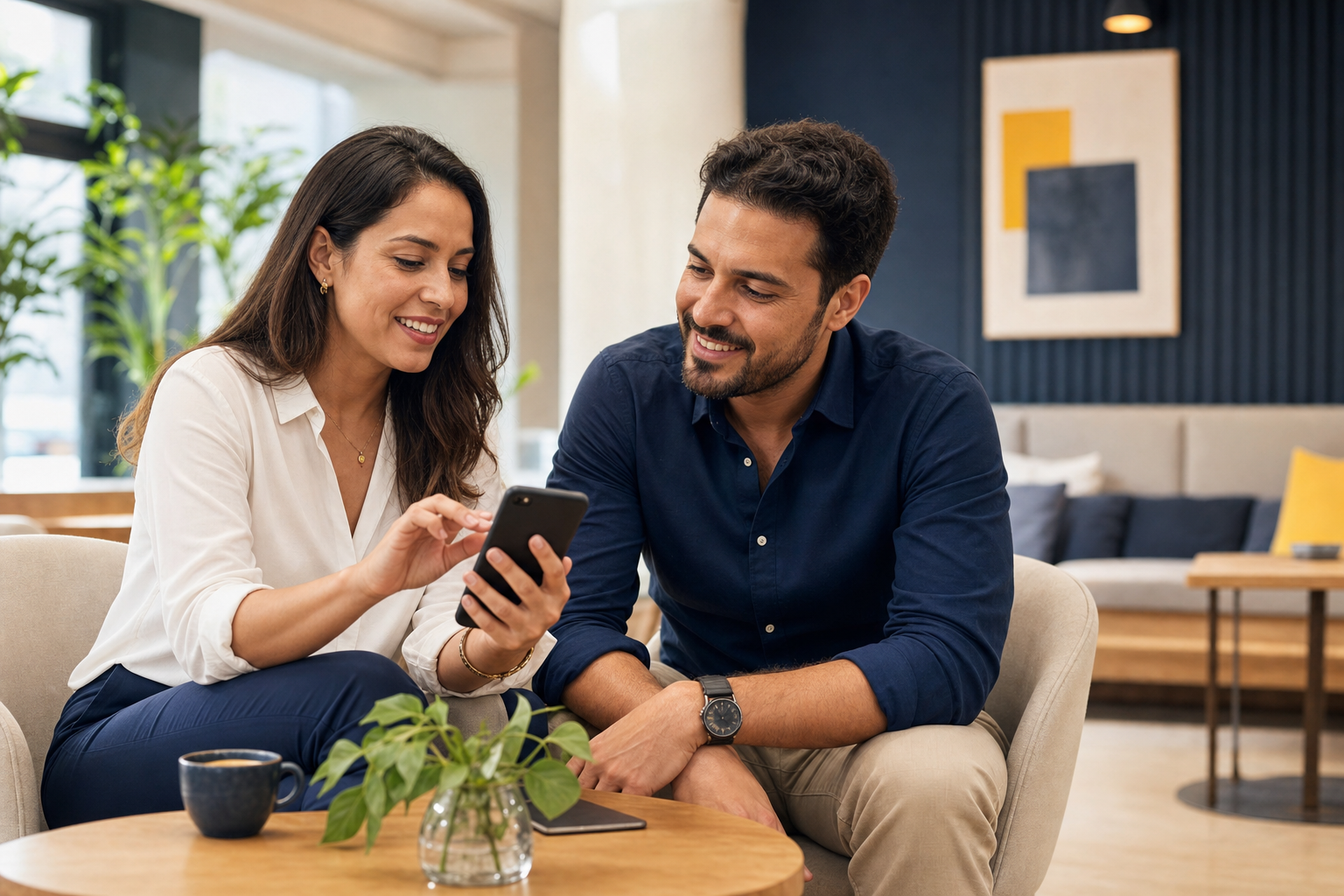 Mulher e homem conversando sobre indicação de plano odontológico pelo celular
